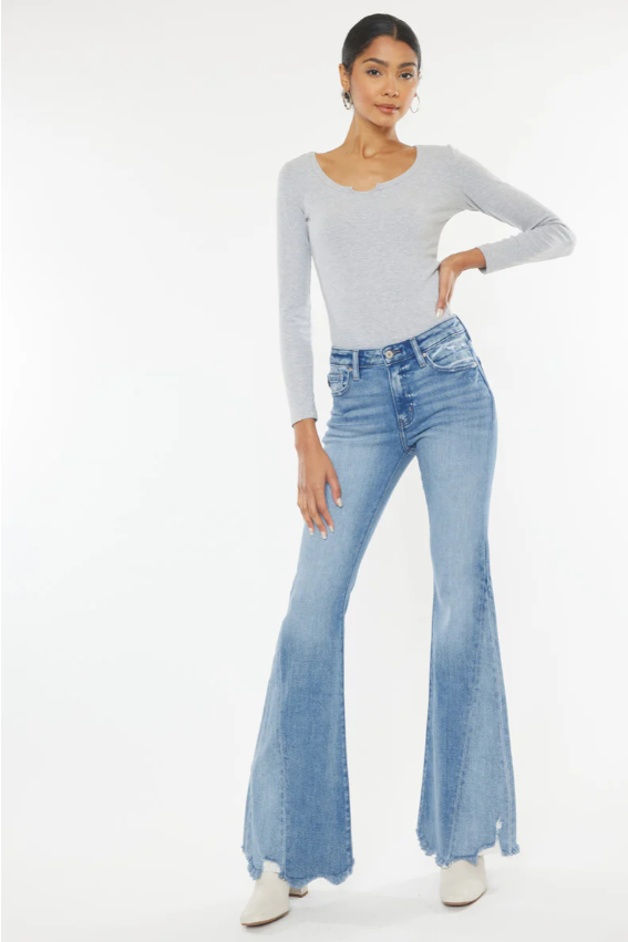 Mid Rise Raw Hem Flares (KanCan)