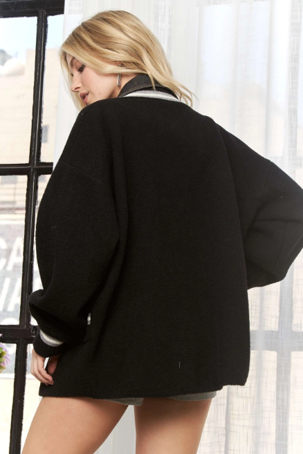 Black basketball sweater Cardigan Jacket with denim and stripes