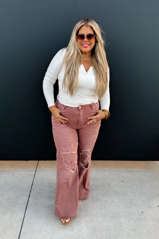Mauve Distressed Jeans