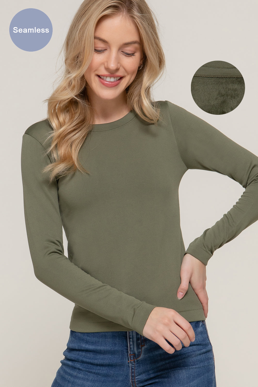Inner Fur Seamless Top - Olive