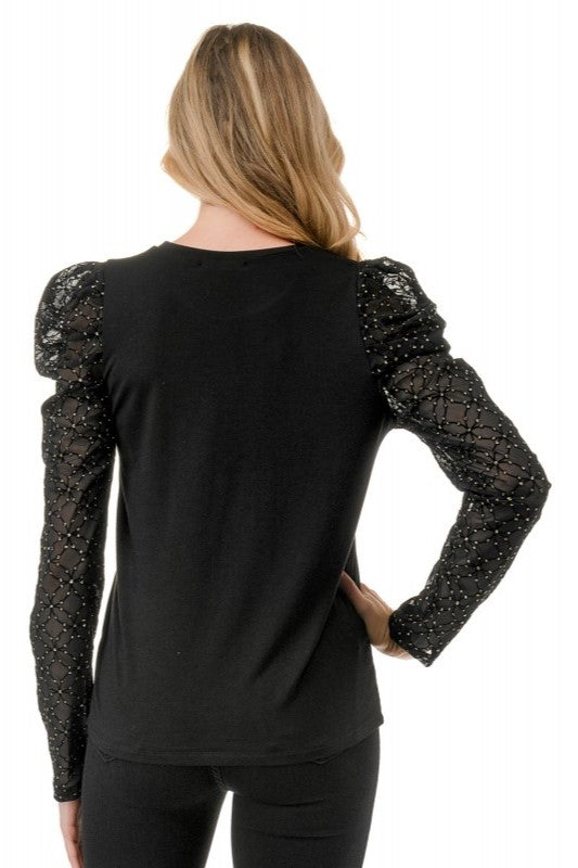 Gold Glitter Puff Sleeve Top