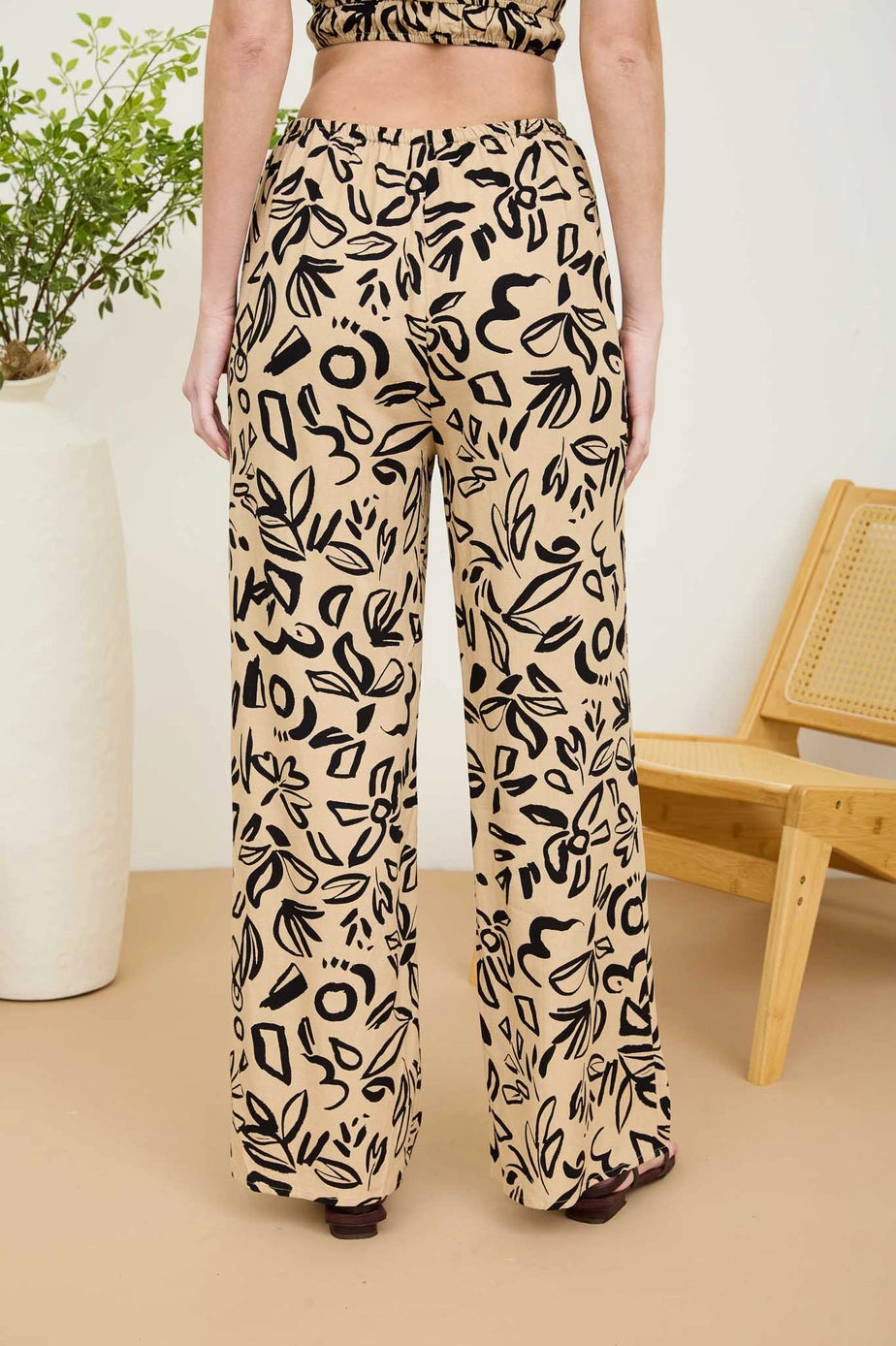 Floral Print Wide Leg Linen Pants