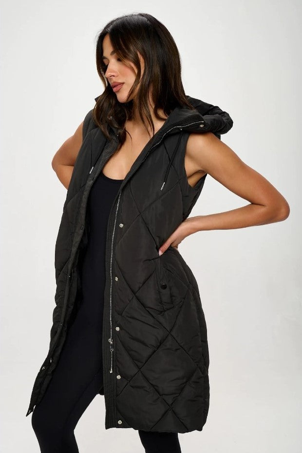 Black Puffer Trench Vest