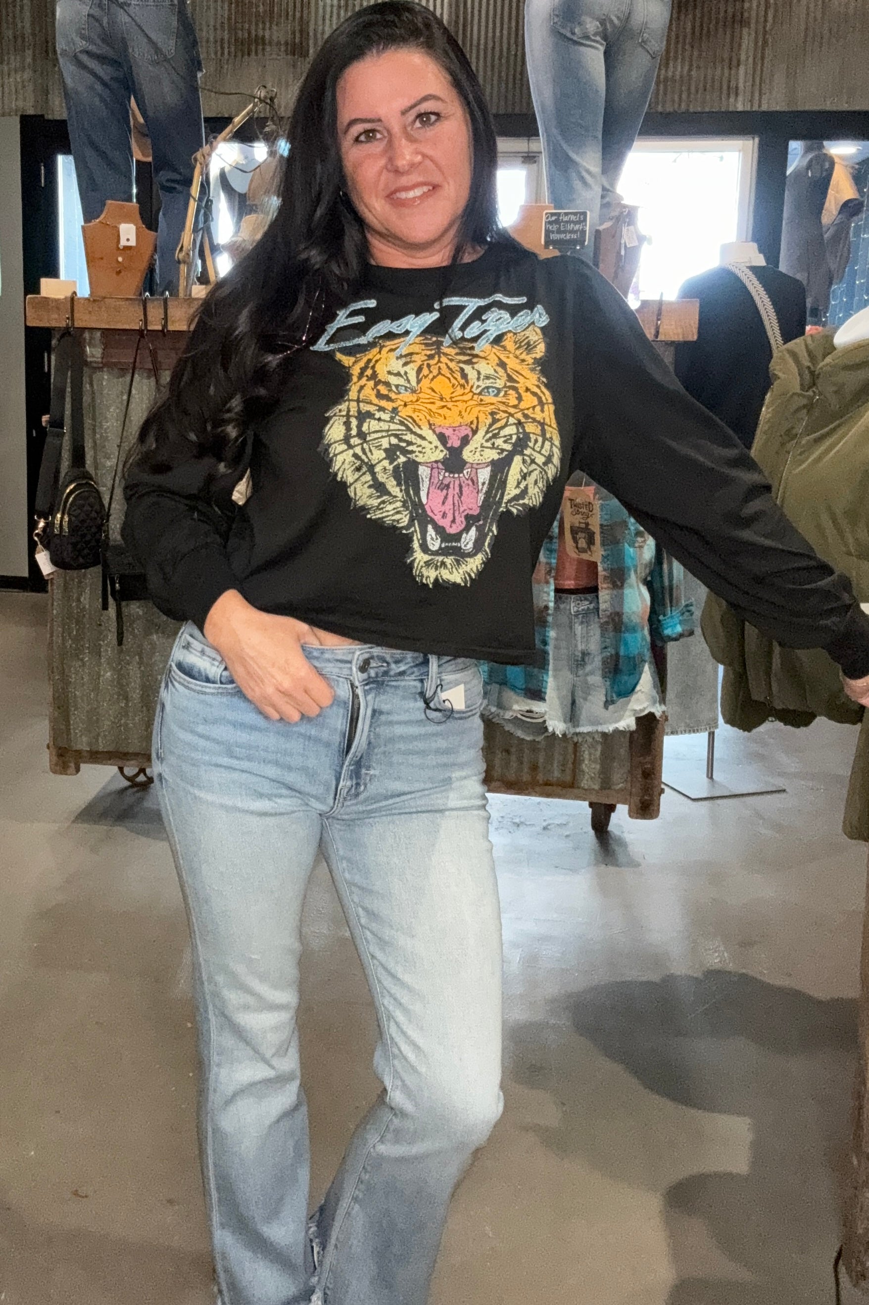 Full shot Easy Tiger black long sleeve tee