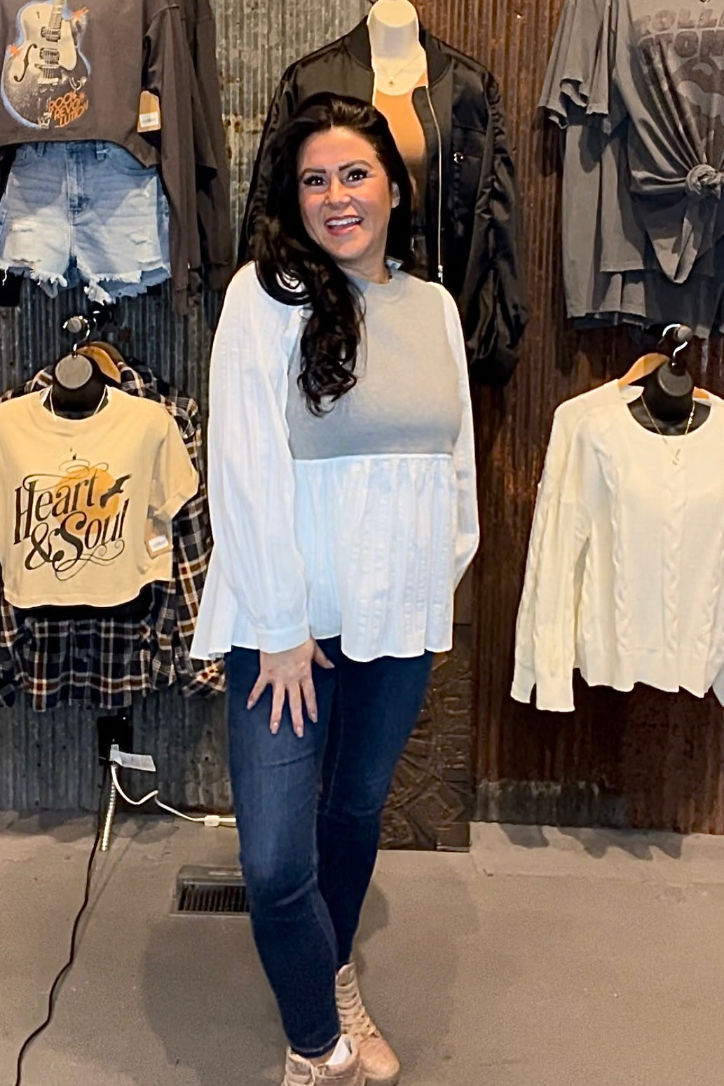 Knit/Buttondown Combo Blouse