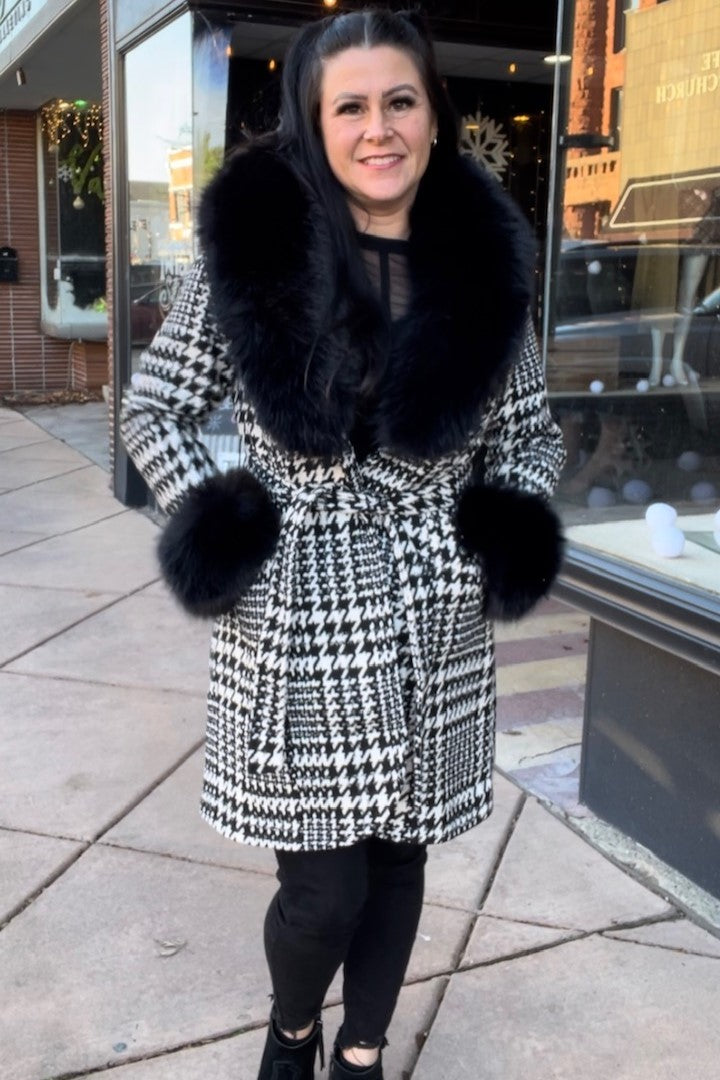 Houndstooth Tweed Coat