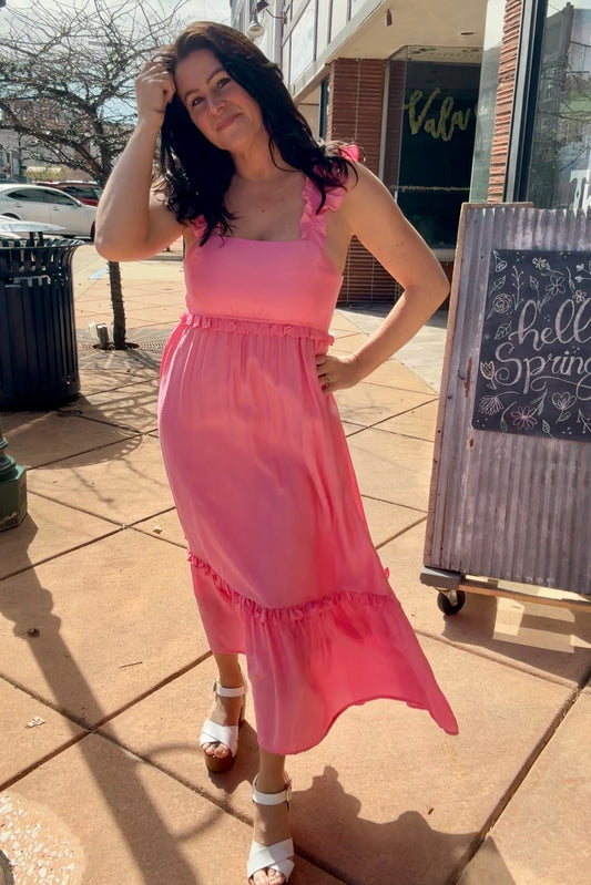 Pink Empire Waist Ruffle Dress