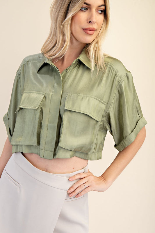 Pocket Detail Cropped Shirt