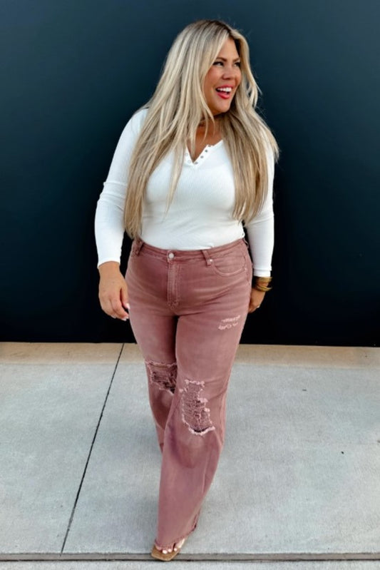 Mauve Distressed Jeans