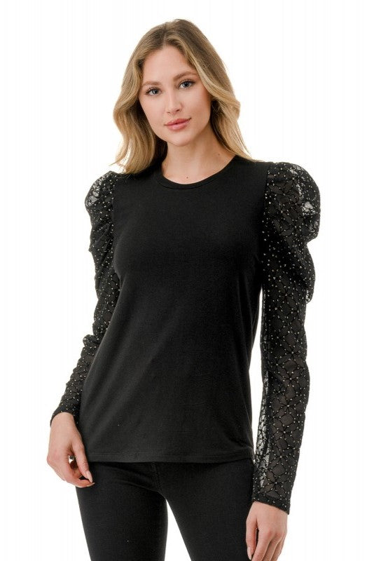 Gold Glitter Puff Sleeve Top