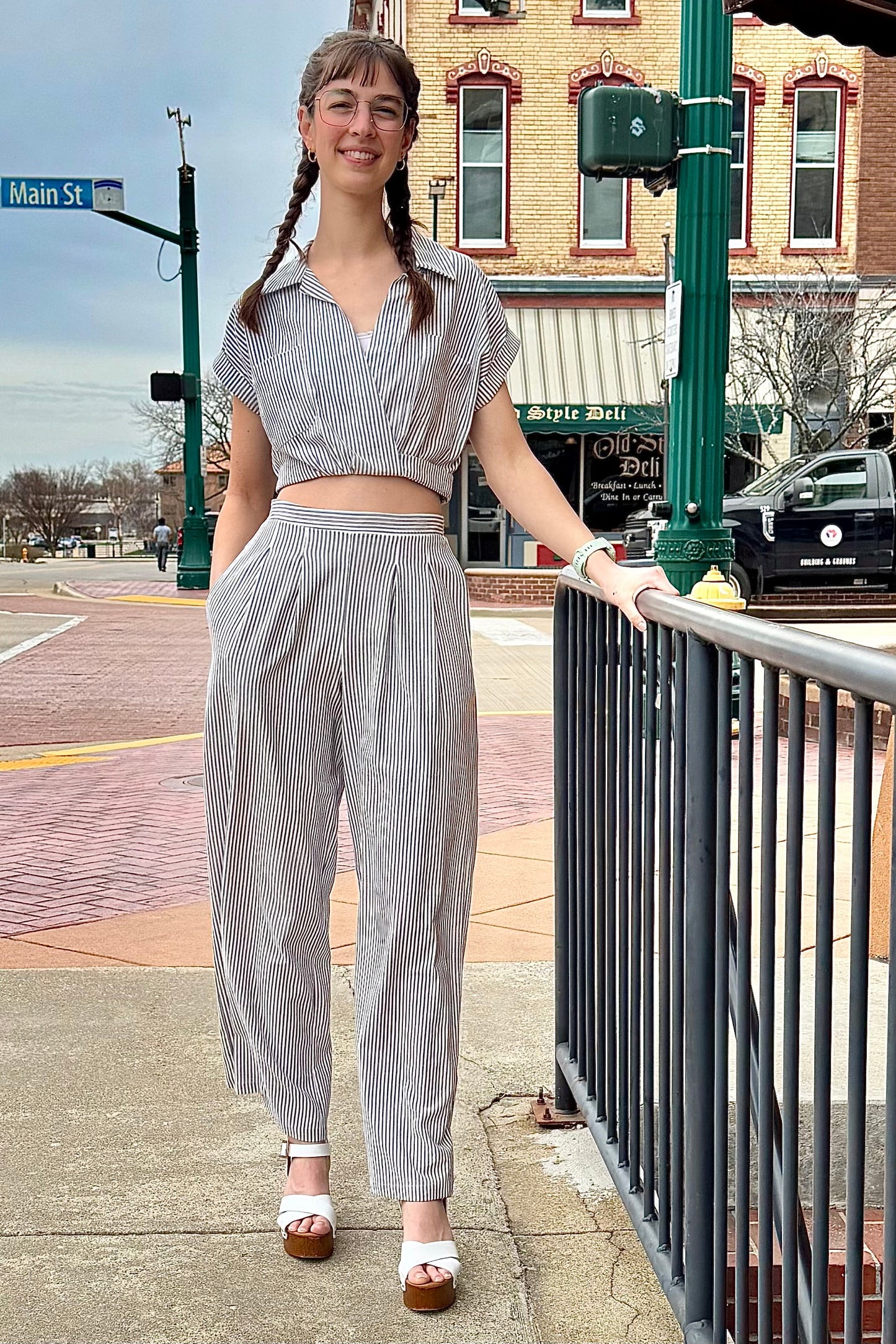 Lady wearing striped outfit set