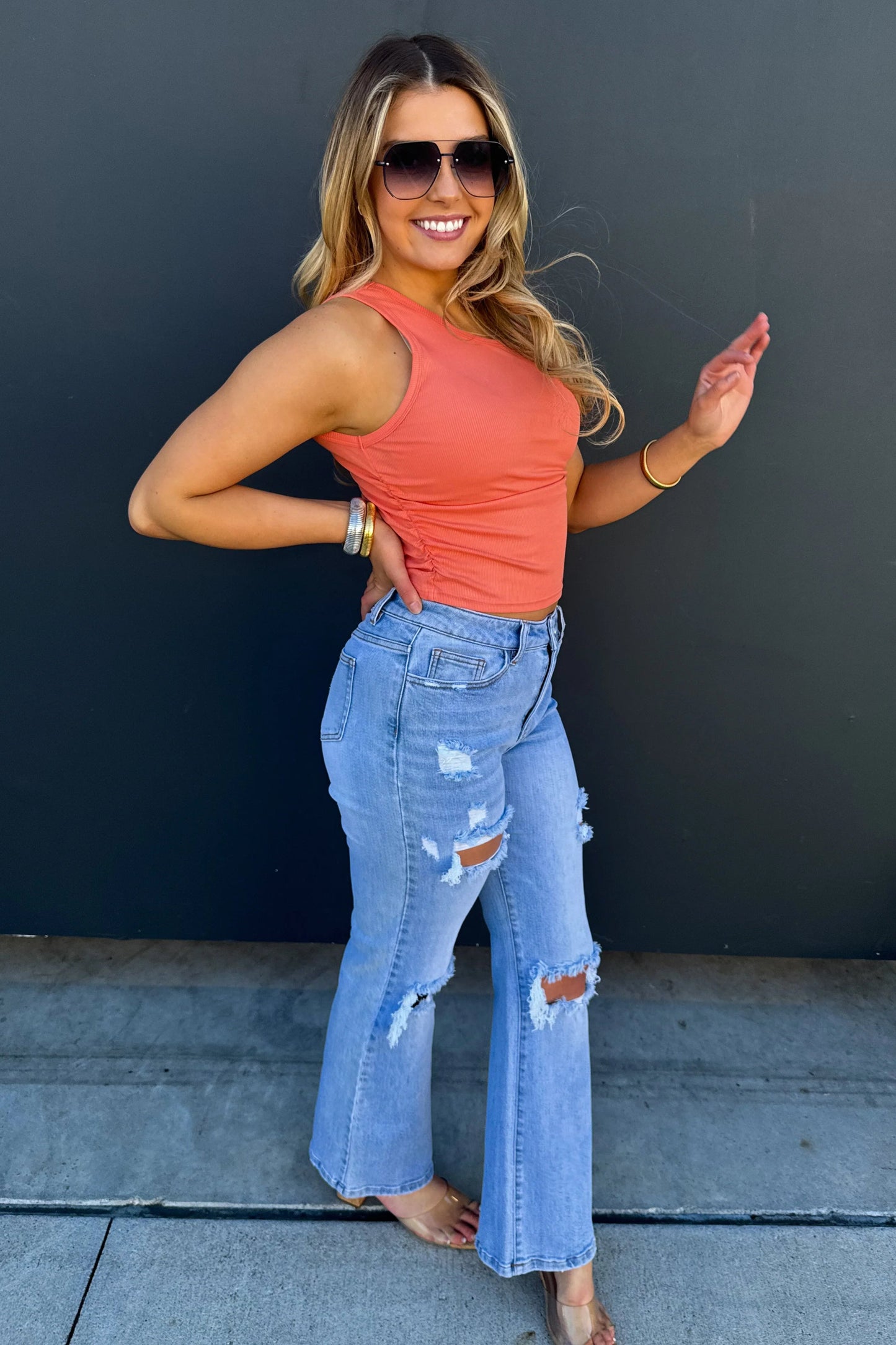 model wearing tank top