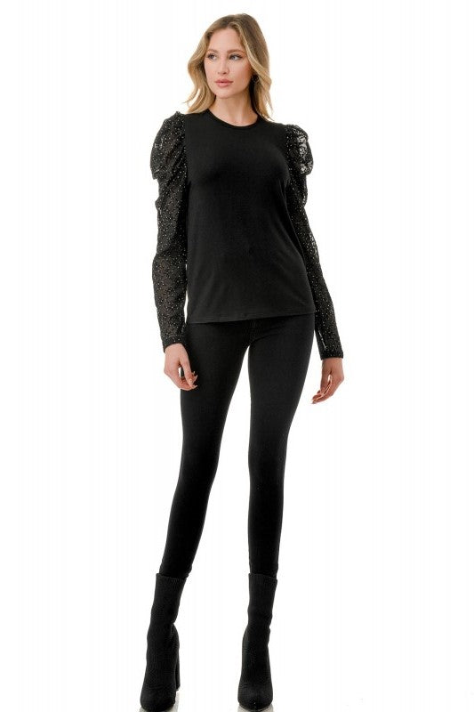 Gold Glitter Puff Sleeve Top