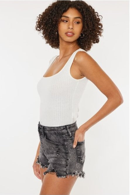 KanCan High Rise Fray Hem Shorts