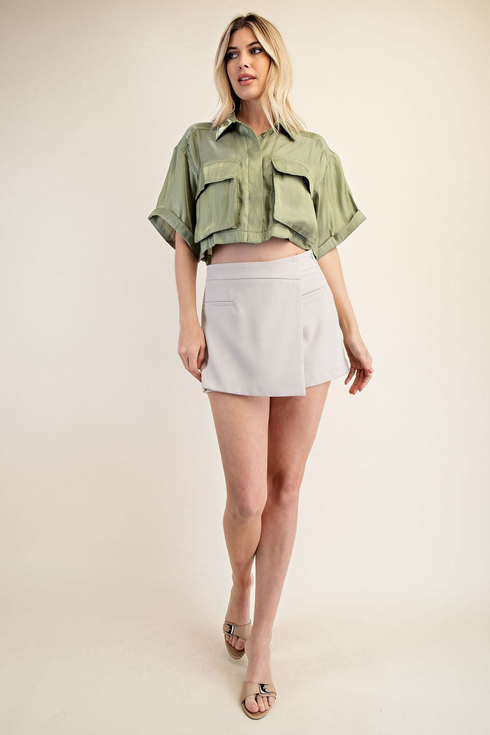 Pocket Detail Cropped Shirt