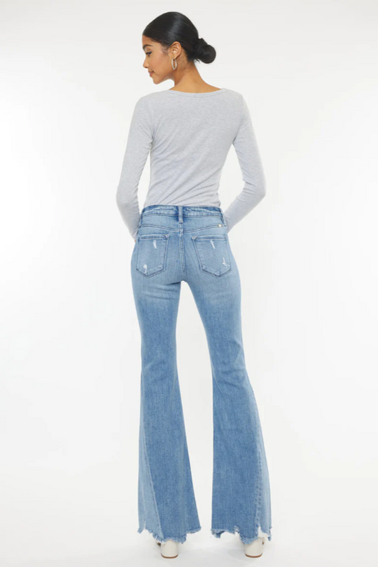 Mid Rise Raw Hem Flares (KanCan)