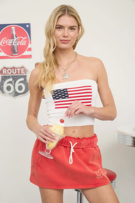 American Flag Strapless Sweater Crop
