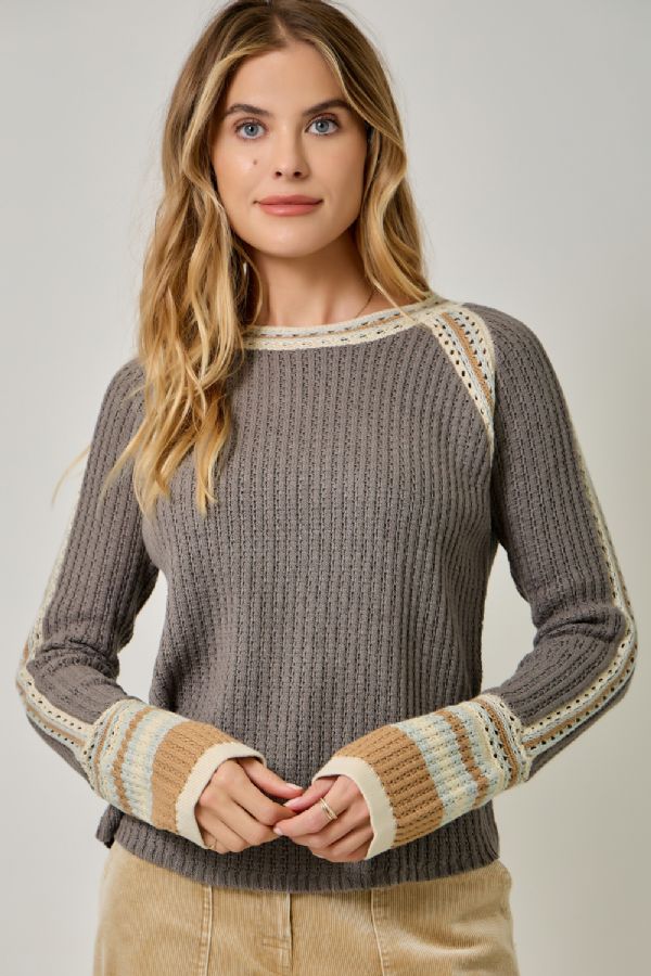 Trim Detail Raglan Sweater Top