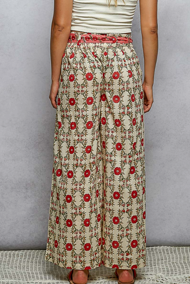 Floral Block Print Wide Leg Pants