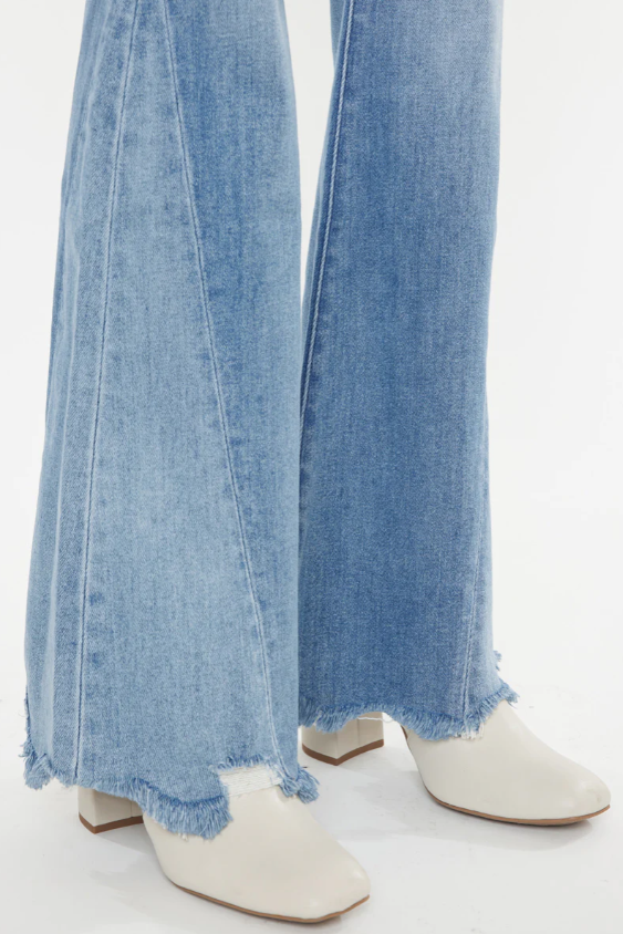 Mid Rise Raw Hem Flares (KanCan)