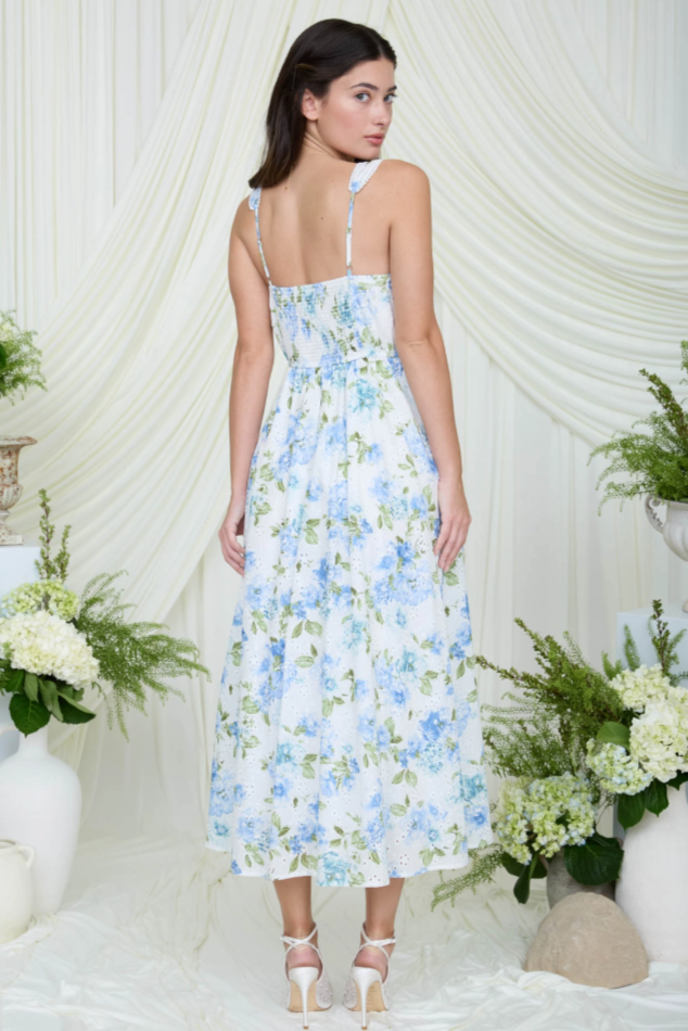 Floral Eyelet Scallop Lace Midi Dress