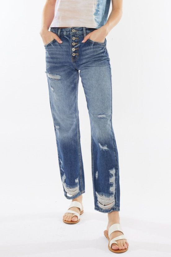 KanCan High-Rise Distressed Straight Fit