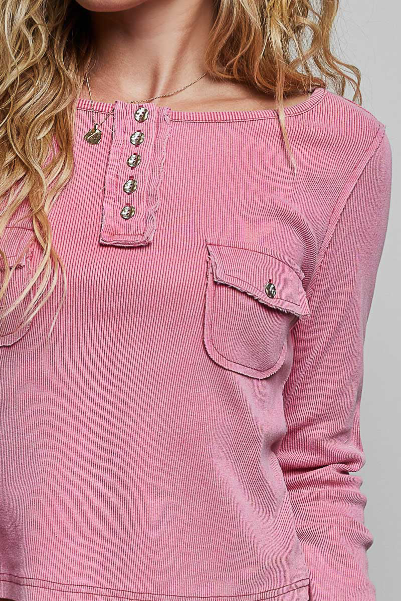 Cropped Long Sleeve Button Top