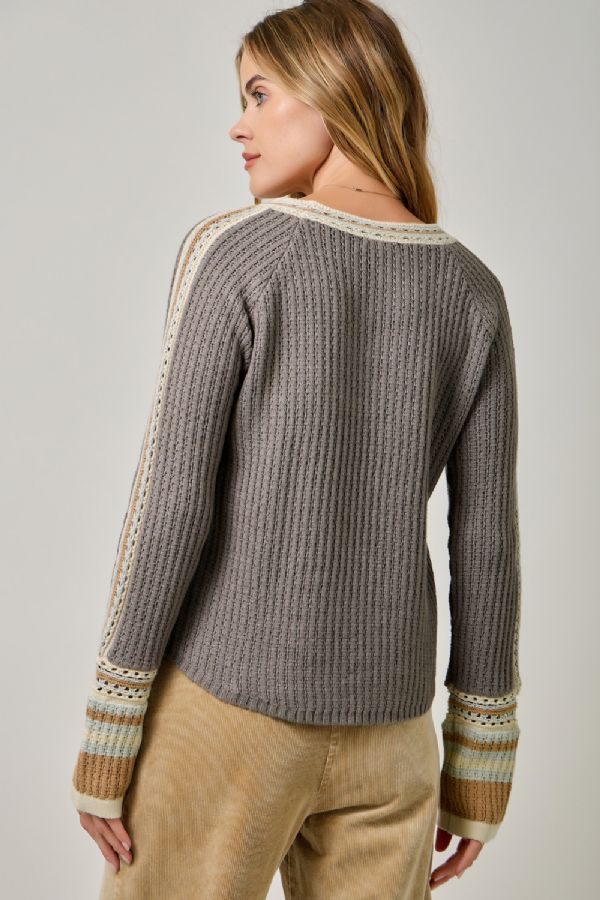 Trim Detail Raglan Sweater Top