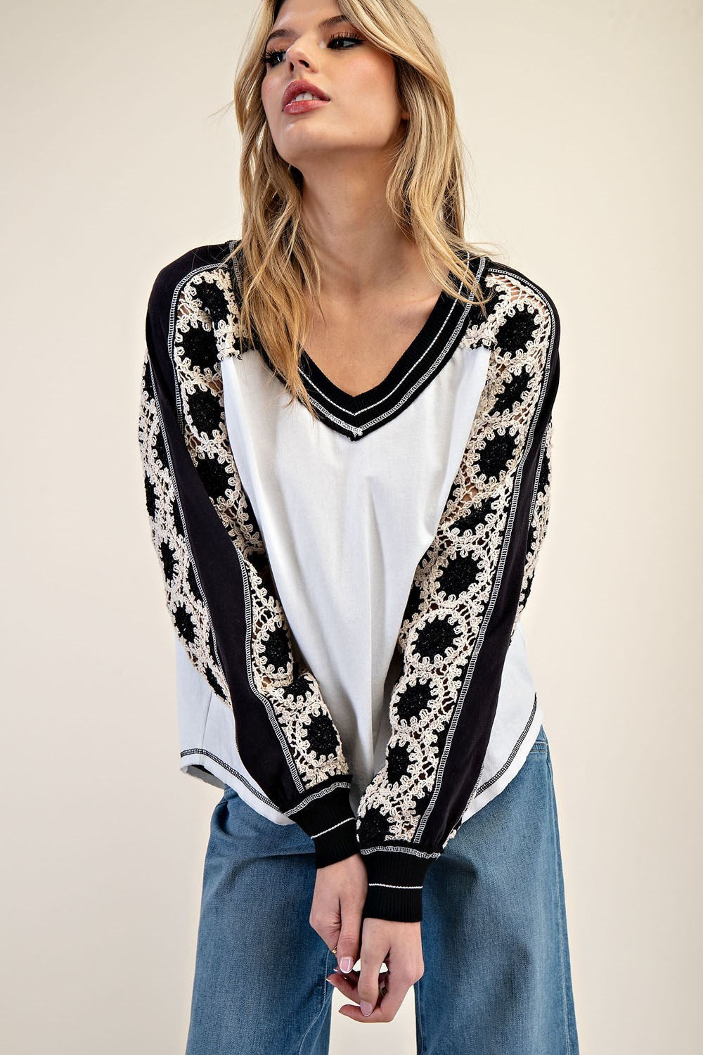Embroidered Raglan Top
