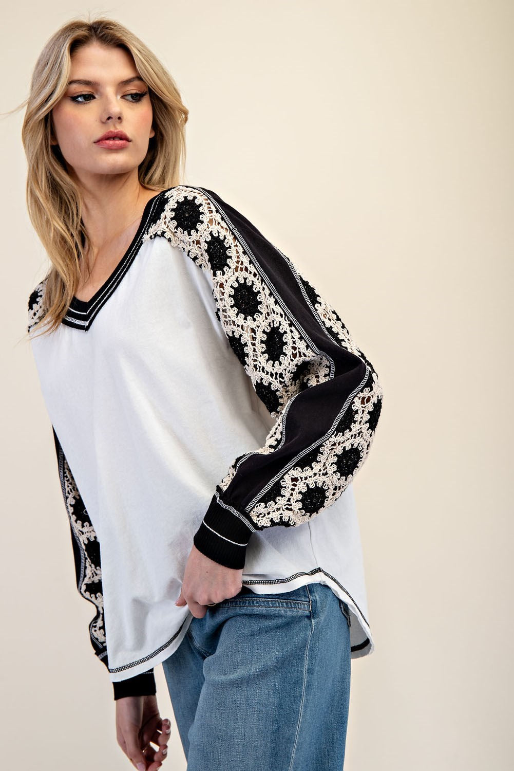 Embroidered Raglan Top