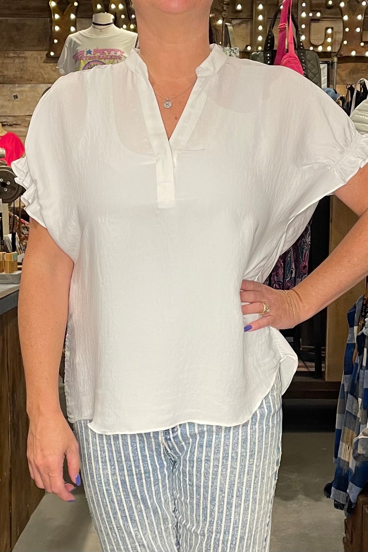 Crisp white satiny blouse