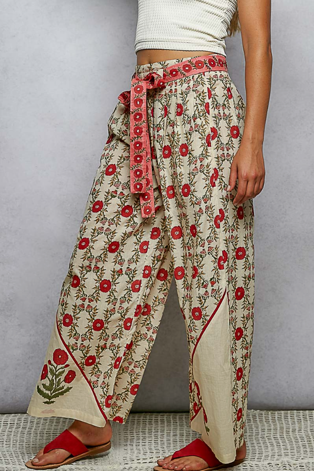 Floral Block Print Wide Leg Pants