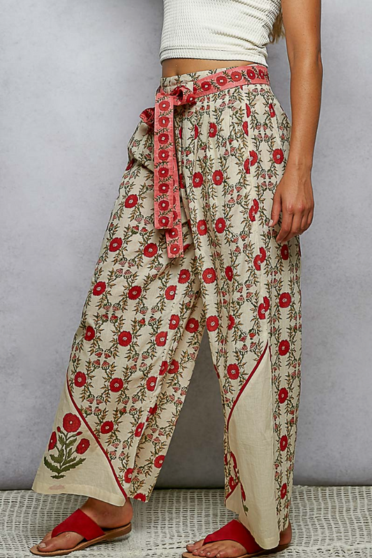 Floral Block Print Wide Leg Pants
