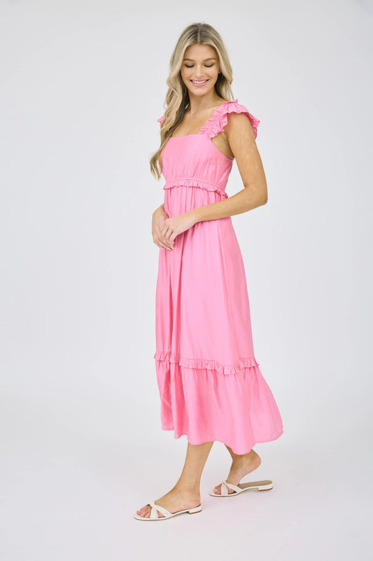 Pink Empire Waist Ruffle Dress