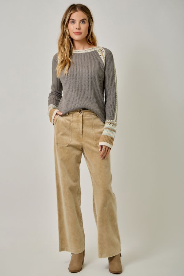 Trim Detail Raglan Sweater Top