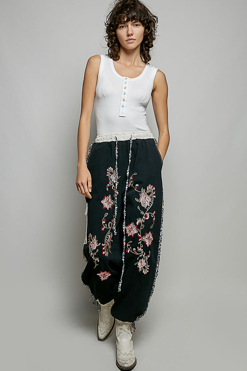 Embroidered Tie Pants
