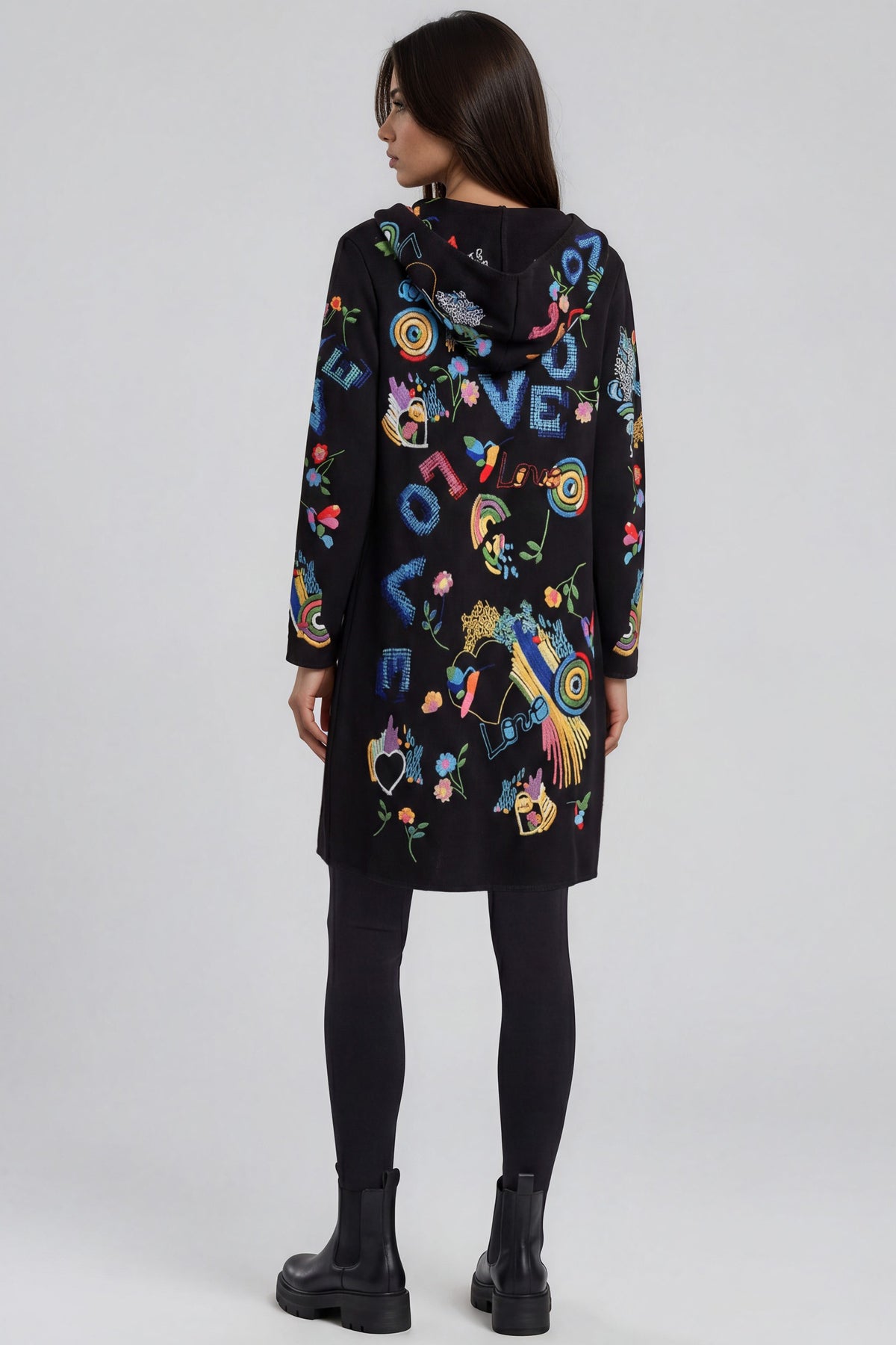 Embroidered Hooded Love Sweater Jacket