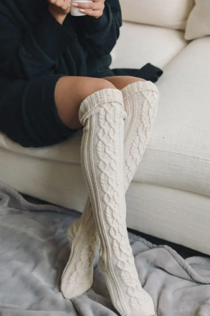Thigh-High Cable Knit Socks