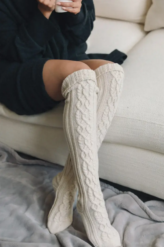 Thigh-High Cable Knit Socks