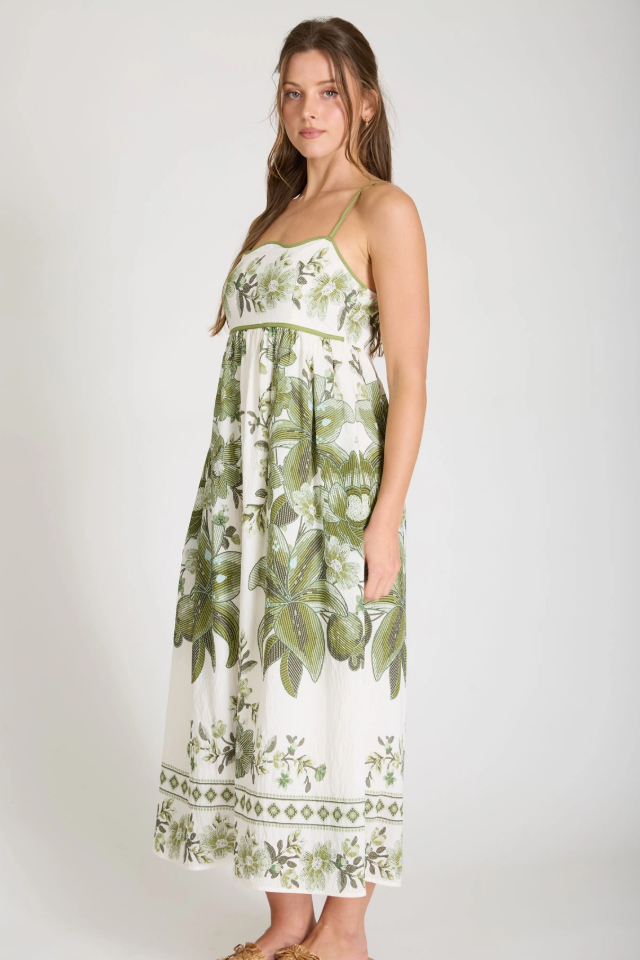 Olive Floral Midi Dress