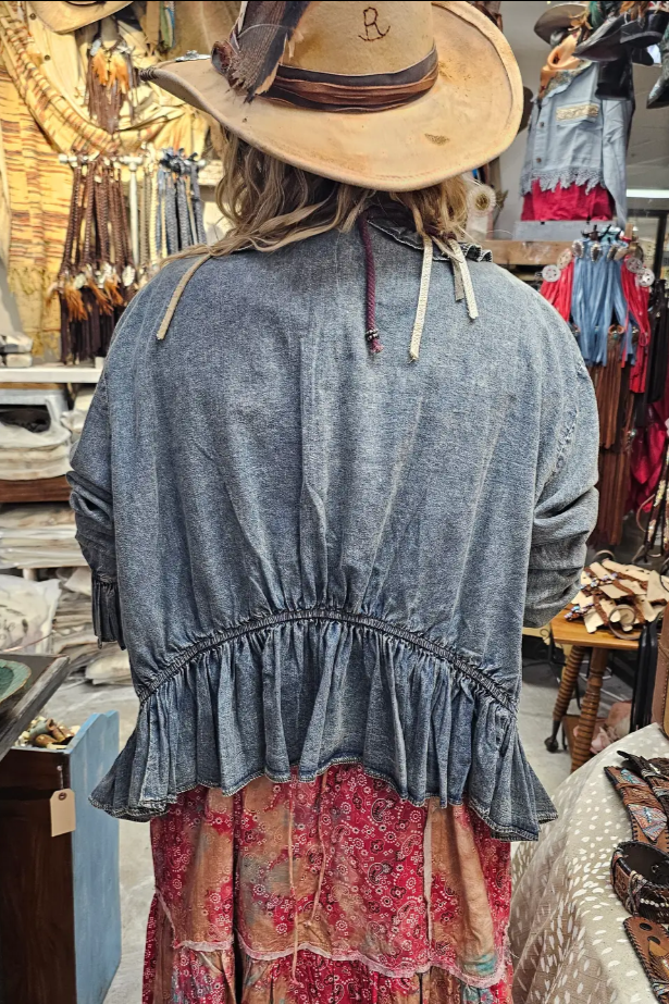 Denim Ruffle Button Down Shirt