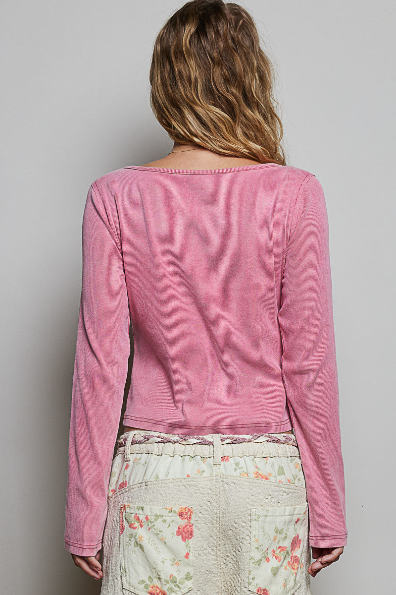 Cropped Long Sleeve Button Top