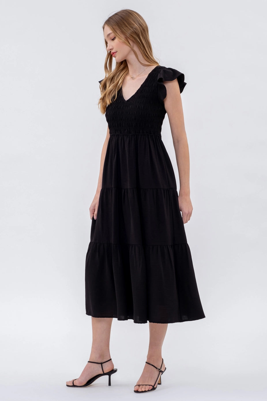 Black Flutter Sleeve Maxi Dress