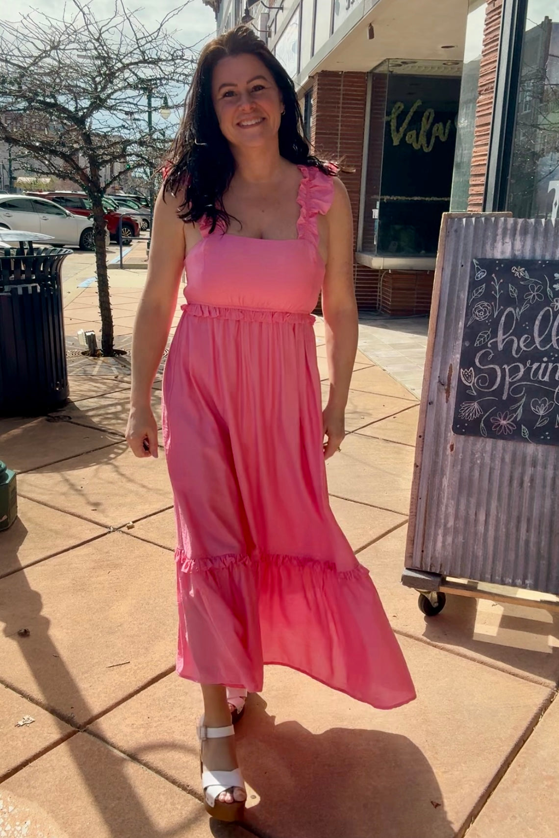 Pink Empire Waist Ruffle Dress