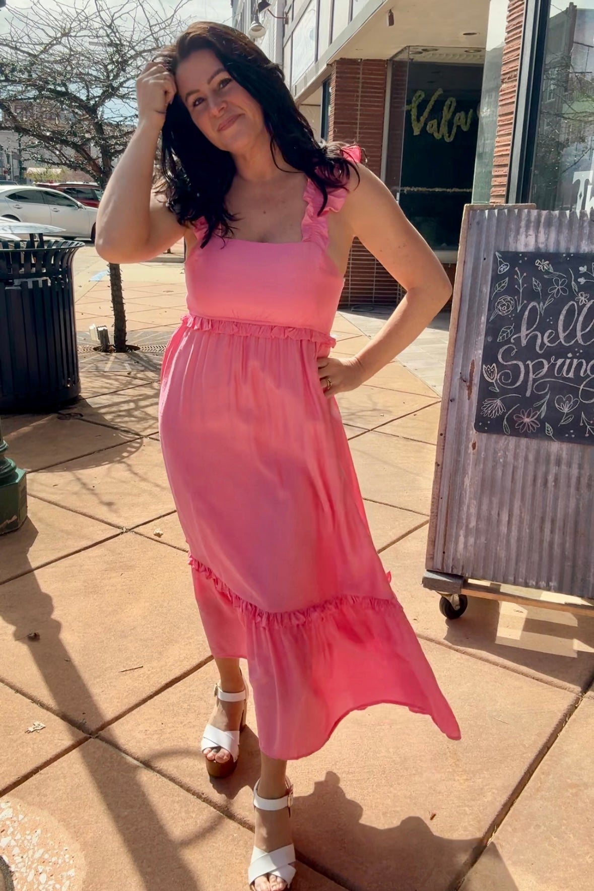 Pink Empire Waist Ruffle Dress