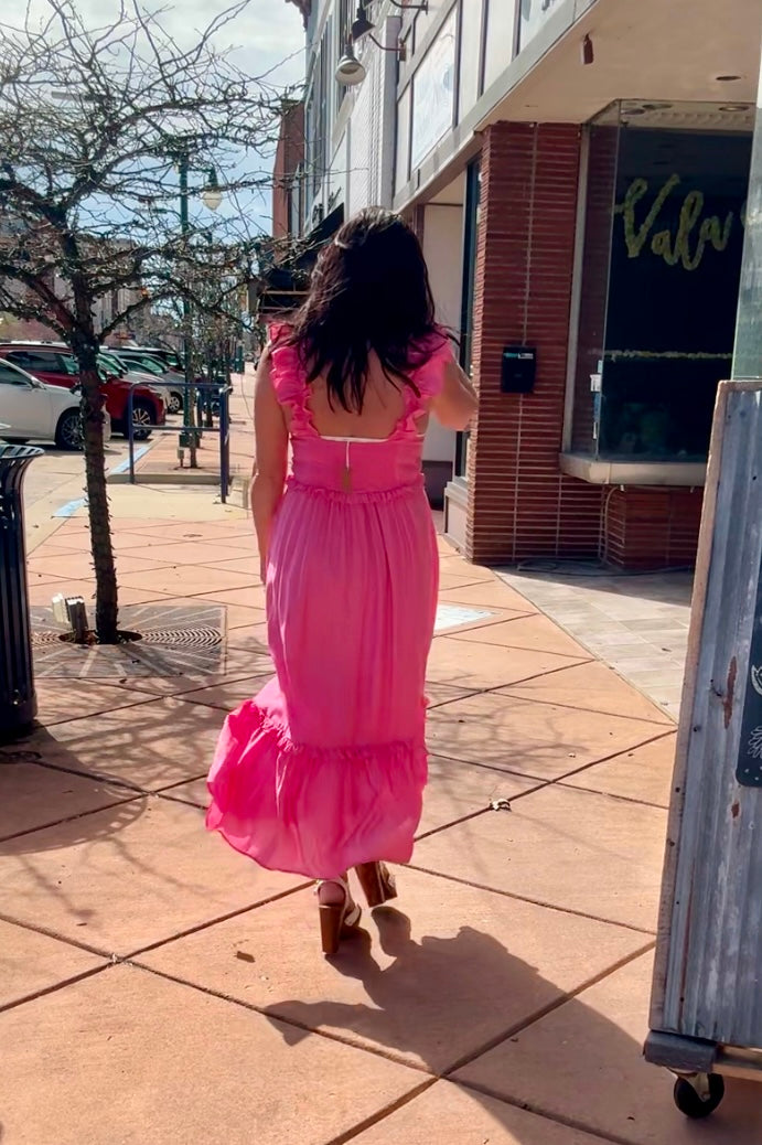 Pink Empire Waist Ruffle Dress