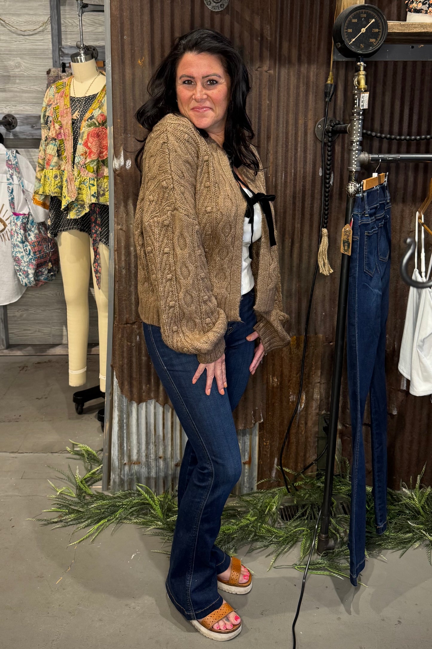 Front Tie Cable Knit Cardigan
