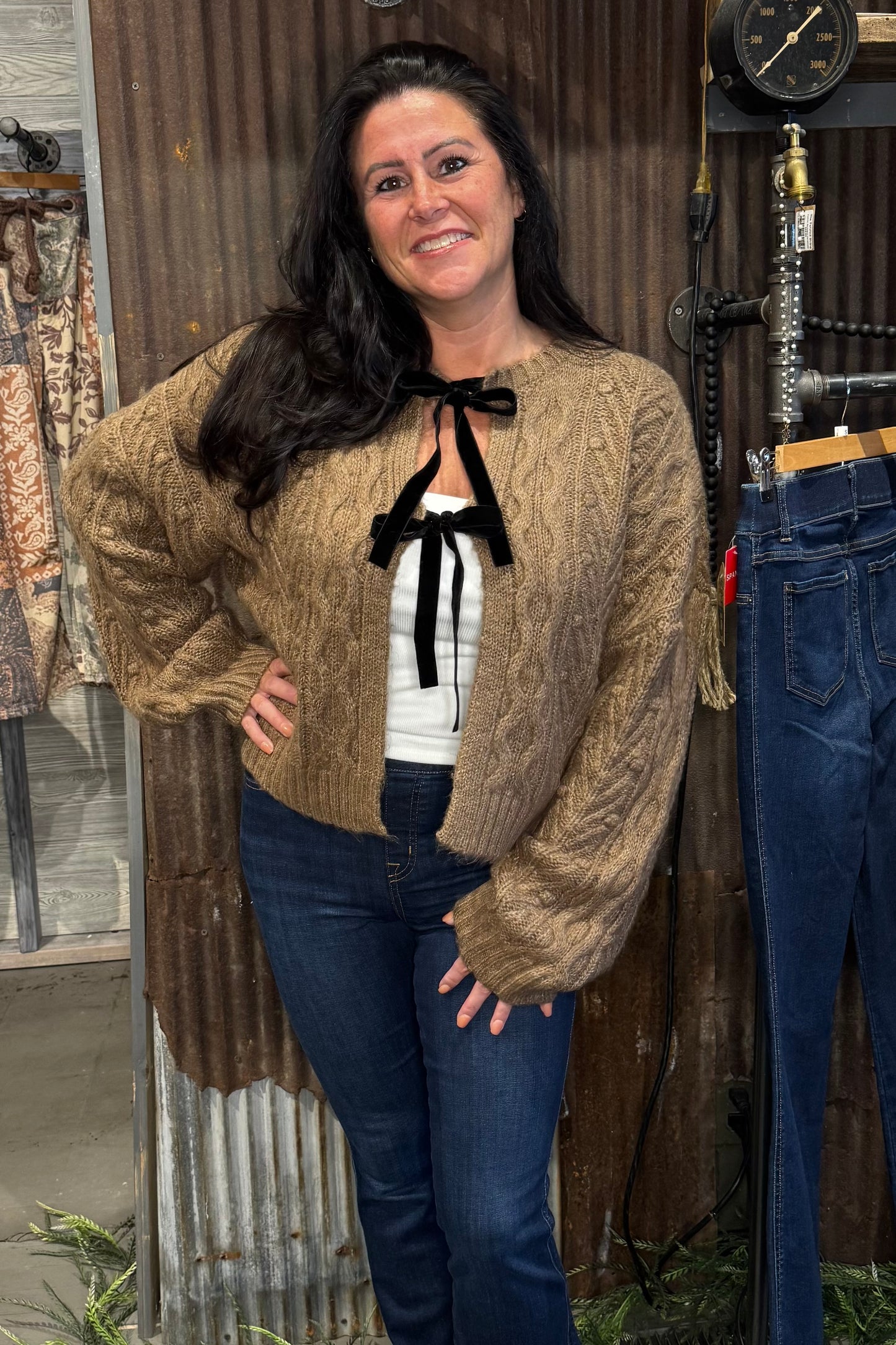 Front Tie Cable Knit Cardigan