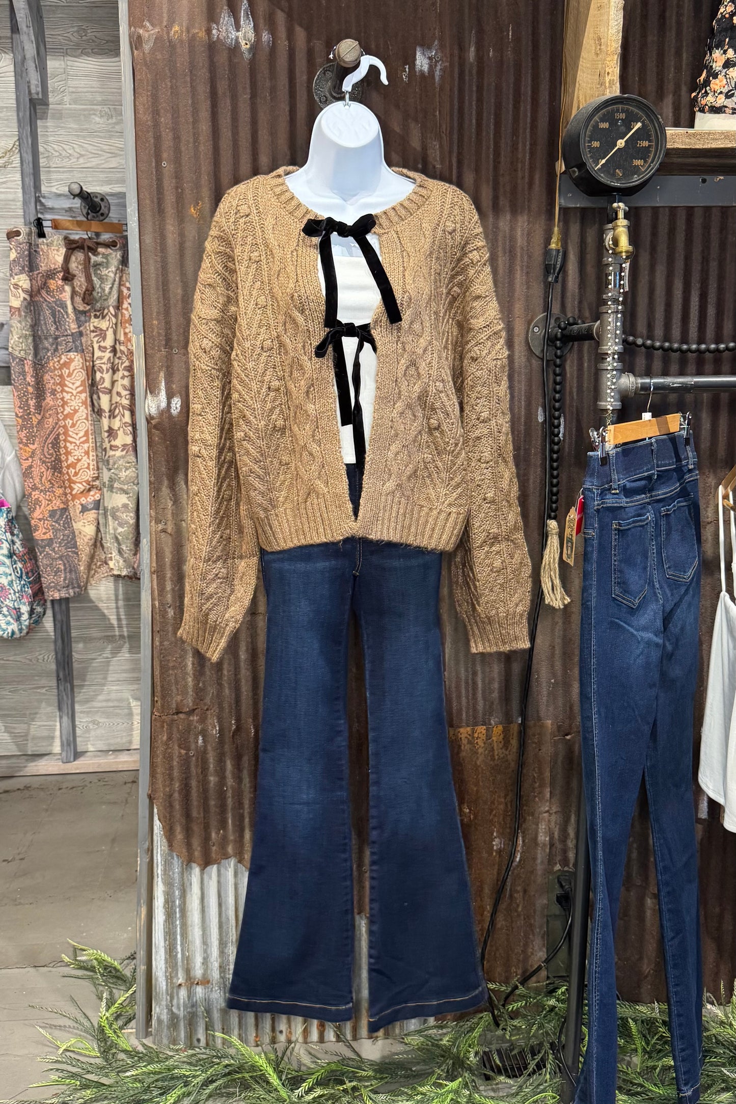 Front Tie Cable Knit Cardigan