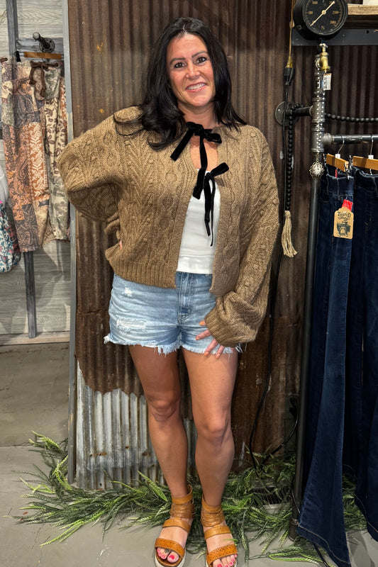 Front Tie Cable Knit Cardigan